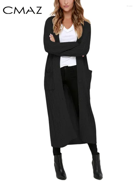 MUJERES DE MUJER CMAZ Cárdigan de punto sólido 2024 Autumn Winter Fashion Black Elegant Long Single Sample Sweater Coat LC27781