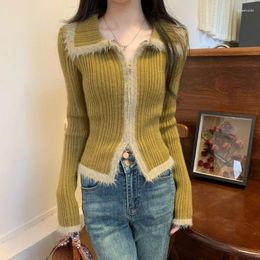 Tricots de couleurs de couleurs de tricots féminins Pull de base en tricot laineux Femmes Femmes d'automne Vintage Vintage Slim Veste courte du cardigan top 2024