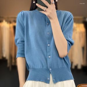 Cardigan à col rond en coton pour femmes, tricot amincissant, mode haut tricoté, manteau polyvalent, Version coréenne, printemps et été