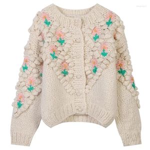 Flores de crochet de tejidos de mujer Cardigans de punto de punto suéter de abrigo de otoño