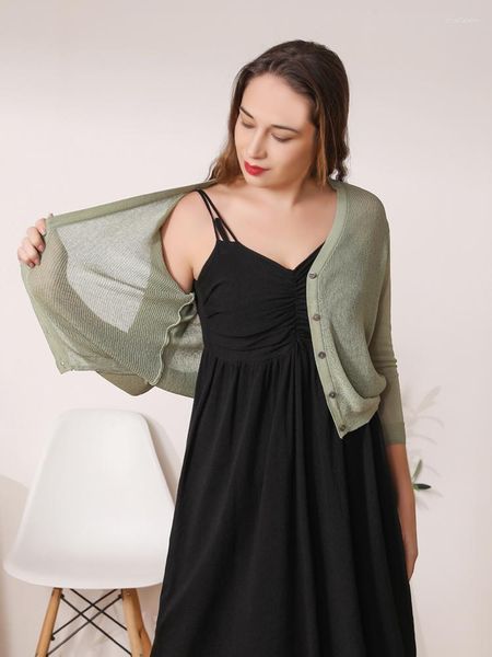 Top de punto de ganchillo para mujer, cárdigan de verano para mujer, Tops de estilo coreano a la moda, prendas de vestir exteriores de punto negro, abrigo con cuello en V recortado