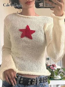 Tejidos para mujer Cuteandpsycho Retro estrella Patchwork tejido lindo Tops Y2K estética Harajuku 90s suéteres cuello redondo moda prendas de punto
