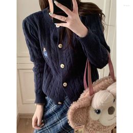 Cárdigan de punto Deeptown Vintage Kawaii para mujer, moda coreana preppy, suéter de otoño, bordado estético, jersey de estilo de dinero viejo