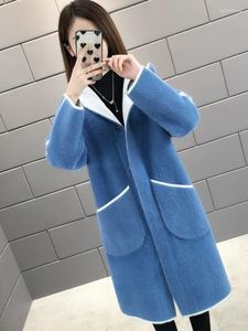 Women's Knits Double-Sided Wear Faux Mink Fleece Jacket Women Korean Fashion Halflange gebreide jas Loose Casual Hooded Sweater Cardigan