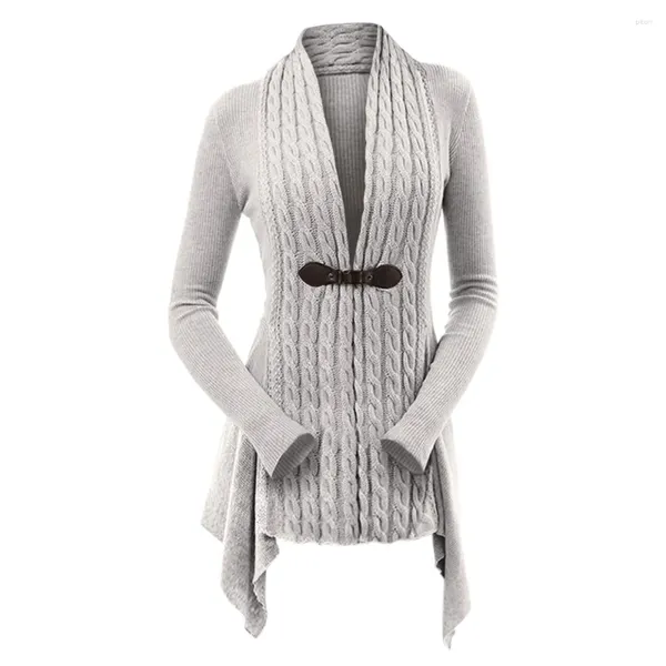 Tricots pour femmes DRESSFO Long Cardigan femmes câble tricot asymétrique pull femme décontracté solide col en v manches hiver Cardigans