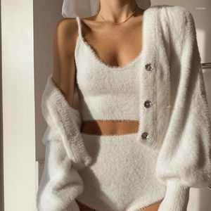 Women's Knits Early Autumn Sweater Women Cardigan Thick Plush White Diamond Button Jacket Short Section