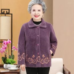 Damesbreien ouderen herfst winterjas groot formaat grootma's imitatie mink fluwelen trui gebreide vestjack moeder tops