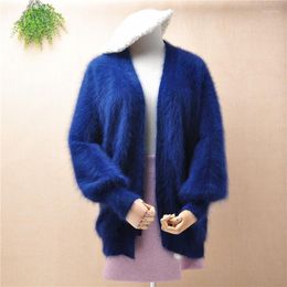 Puntos de mujer elegante moda señoras mujeres peludo visón Cachemira mangas largas linterna cárdigans sueltos chaqueta de piel de Angora abrigo Pull