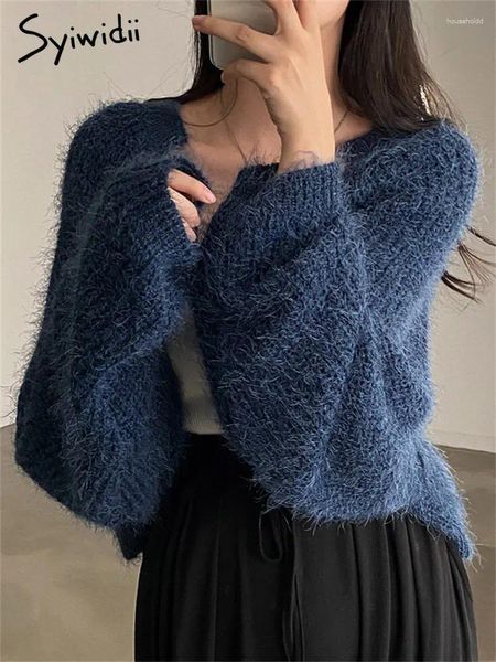 Cárdigan de punto elegante para mujer, moda coreana, suéter de manga larga de gran tamaño, jerséis informales lisos, 2024