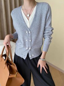 Tricots pour femmes Enjoyce Femmes Vintage Contraste Couleur Faux Deux Pièces Tricoté Cardigan Pull Mode Coréenne Double Boutonnage Tricots Printemps