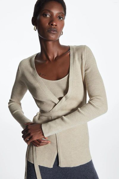 Cardigan en tricot pour femmes, style éthéré, décontracté, en mélange de laine, avec cravate, 2024
