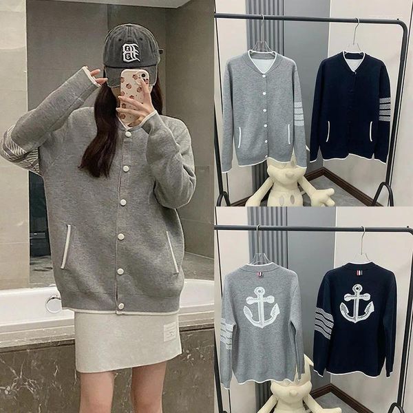 Cañones de mujer Fall Winter Sweater Chaqueta Unisex Parejas Agrupado Faston del bote Slim Fit Jacquard Lana de punto de punto Béisbol Cardigan Tendencia de béisbol