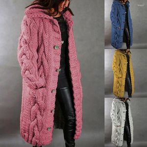 Cardigan en tricot épais et chaud pour femme, pull surdimensionné, manteau Long, corde torsadée, couleur unie, Sweat-shirt tricoté, automne et hiver