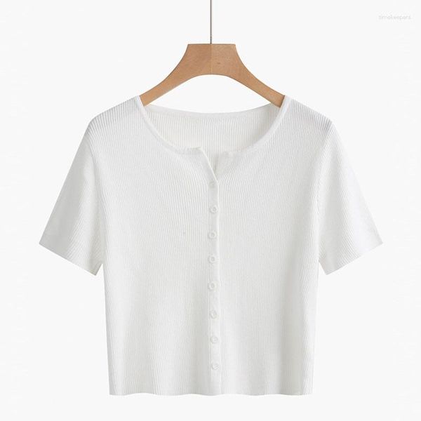 Tricots de tricots en tricots en tricot en tricots Femmes d'été Plustes courtes féminines Femme 2023 Tops à col en V blanc