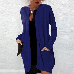 Cardigans à manches longues et col en v pour femme, tricot irrégulier, vêtement d'extérieur, décontracté, solide, avec poche, manteau châle, automne 2023