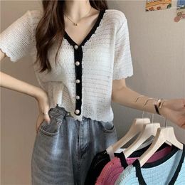 Tricots pour femmes Mode Été Y2K Basic Femme Streetwear Femmes Vêtements Casual Top Office Lady Hollow Out Patchwork T-shirts Party Harajuku