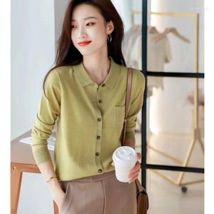 Damesbreien Fashion Western Polo Rapel Wool Knust Cardigan Spring en Autumn Pocket Top Show Thin Short Sweater Cashmere Coat