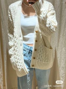 Fonction de femmes Knits Fashion Sweater 2024 Hiver Casual Dames Commuter Boupéter à double ligne Double poche grande cardigan pour les suintements