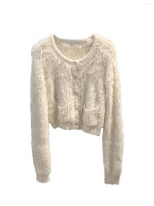 Cardigan court en tricot avec plumes pour femmes, tempérament délicat et confortable, à la mode, automne hiver 2024, 1026