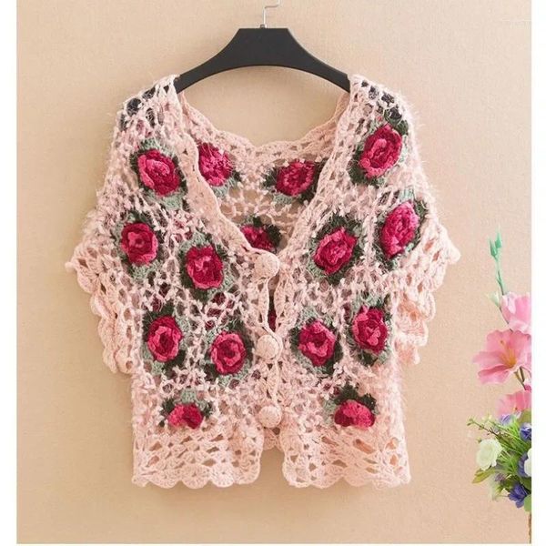 Tricots de tricots à fleur crochet crochet cardigan tridimensionnel Femme Femme Spring Summer Industrie polyvalente Veste de tricots