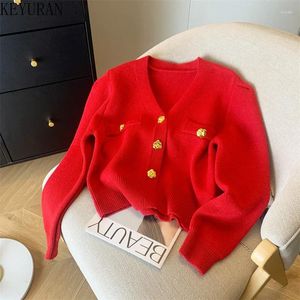 Knits de mujer Botón Foral Cardigan de punto Sweater Women Spring Autumn Autumn Vintage V-Eck Vave de manga larga Tops Cortes