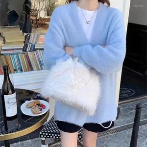 Cárdigan de punto de lana de visón de imitación suave y suave para mujer, suéter Suelto de otoño e invierno
