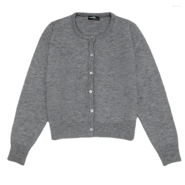 Cardigans en tricot léger gris boutonné pour femmes, pulls en cachemire, hauts noirs à manches longues pour dames, automne