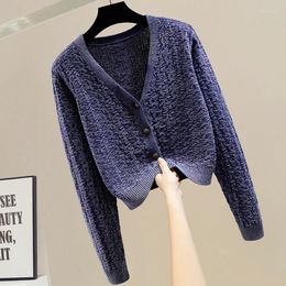 Femmes tricots industrie lourde métal simple boutonnage tricoté pull Cardigan ample élégant manteau de tricot haut col en v femme