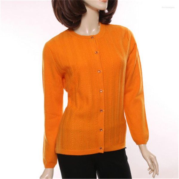 Femmes tricots haute qualité chèvre cachemire col rond tricot femmes mode doux Cardigan pull simple boutonnage Orange 3 couleurs grande taille S-3XL