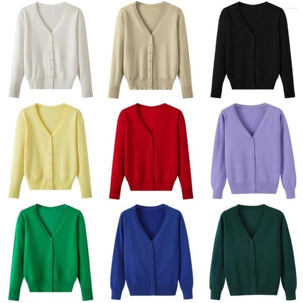 Cárdigan de punto de alta calidad para mujer, 22 colores, otoño primavera, manga larga, estilo coreano, cuello en V, suéter de punto con corte UV, Top fino de gran tamaño