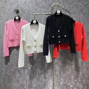 Women's Knits Hoge kwaliteit Dames Lente Temperament V-hals Korte Slim Stretch Knit Cardigan Sweater Top