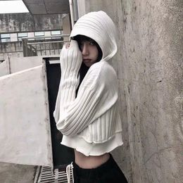Damesbreien Hikigawa Early Autumn Crashed Women Knitted Cardigan Coats Chic Fashion Hooded Long Sleeve Slim Punk Sweater Y2K Top Mujers