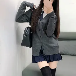 Tricots féminins Hu Lina pour les écoles Original JK Uniform Suit Extérieur Pull extérieur Japonais Style Tricot Grey Cardigan Veste