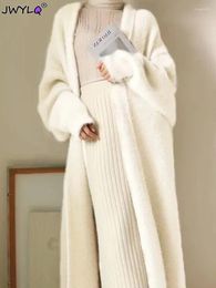 Femmes Tricots Imitation Vison Long Cardigan Femmes Automne Hiver Lâche Doux Pull Casual Gilet Élégant Moelleux Tricots Vestes Chaud Tricot