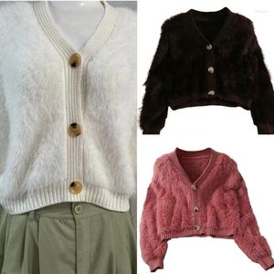 Imitation des tricots pour femmes Mink Cardigan Soft Breathable Trépain Pull à manches longues