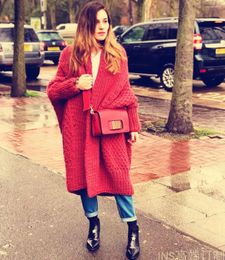 Pull Instagram en tricot pour femmes, avec grand col à revers, belle veste en laine tissée à la main, ample et décontractée, fil épais, Cardi