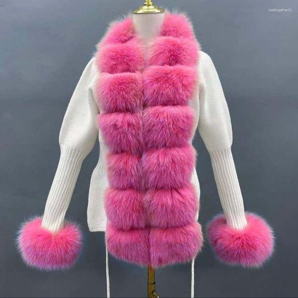 JANEFUR – Cardigan en laine pour femmes, tricot de luxe, poignets avec garniture en vraie fourrure, pull en tricot personnalisé, mode Sexy, tricots Y2K, 2023