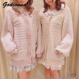 Damesbrei's Japanse stijl herfst en winter Liz plaid gebreide outparter meisje lolita zoete lange trui vest losse jas