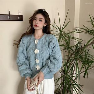 Knits de mujer Sweater Sweet Kawaii Crochet Flower Cardigans Cárdigan Cárdigan Top 2023 Sweaters Fashion Bick Pull Femme