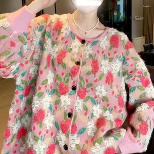 Dames Knits Japanse Vintage Luie Roze Bloem Vrouwen Trui Herfst Winter 2023 Losse Vermindering Leeftijd Gebreid Vest Jas