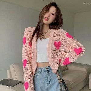 Tricots pour femmes Kawaii Cardigan Femmes Sweet Hollow Out Schoolgirl Tricoter Lovely Vêtements Softs Tricots Tricket Trendy Choters Preppy Style