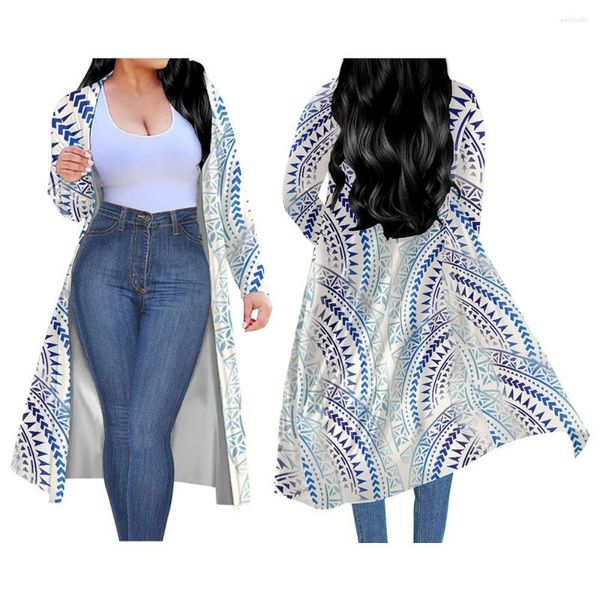 Tricots pour femmes Kimono Cardigan Vêtements tribaux polynésiens Samoan Fijian Tapa Flower Print On Demand Custom Women Fashion Show Casual Coat OEM