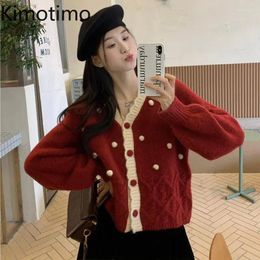Tricots pour femmes Kimotimo beau pull cardigan 2023 printemps automne femmes rouge col en v doux doux 3D design sens lâche manteau tricoté paresseux