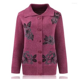 Damesbreien gebreide Cardigan trui van middelbare leeftijd oudere dames lente herfst revers casual jas vrouwelijke bovenkleding tops 4xl