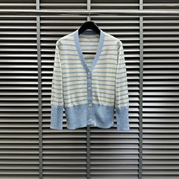 Cardigan tricoté classique à rayures bleues pour homme et femme, pull tricoté de marque coréenne, décontracté, de haute qualité, automne hiver