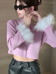 Femmes tricots pull tricoté cardigans femmes 2023 hiver dans la mode coréenne des années 2000 vêtements en peluche couture à manches longues luxe Crop hauts Y2k