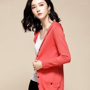 Damesbreien Knitwear Women's Cardigan Hooded gebreide trui Vrouwen lange Koreaanse vesten plus size jaskleding 1688 kJ2756