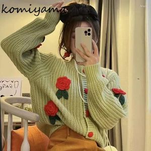 Damesbreien Komiyama 3D Flower Cardigans Femme Lente Winter Dames kleding O-Neck Lange Mouw Sweater Kleine Geur Geknitkleding Tops