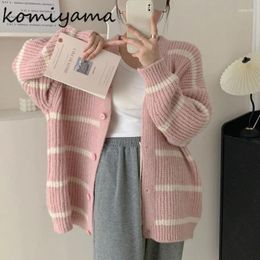 Tricots pour femmes Komiyama Couleur Couleur Cardigans rayés Femme automne Vêtements pour femmes en V V