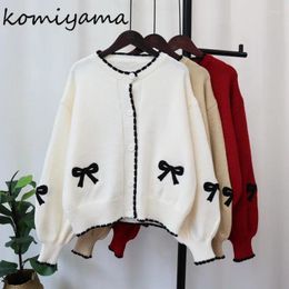 Tricots pour femmes Komiyama broderie Bow Cardigans Femme O Col Single Breasted Pull Spring Womens Vêtements Sweet Fashion Knitwears Tops